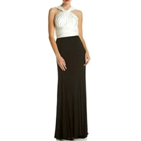 Vera Wang gorgeous twisted neck ruched ivory and black empire gown size 12 NWT - Picture 2 of 15